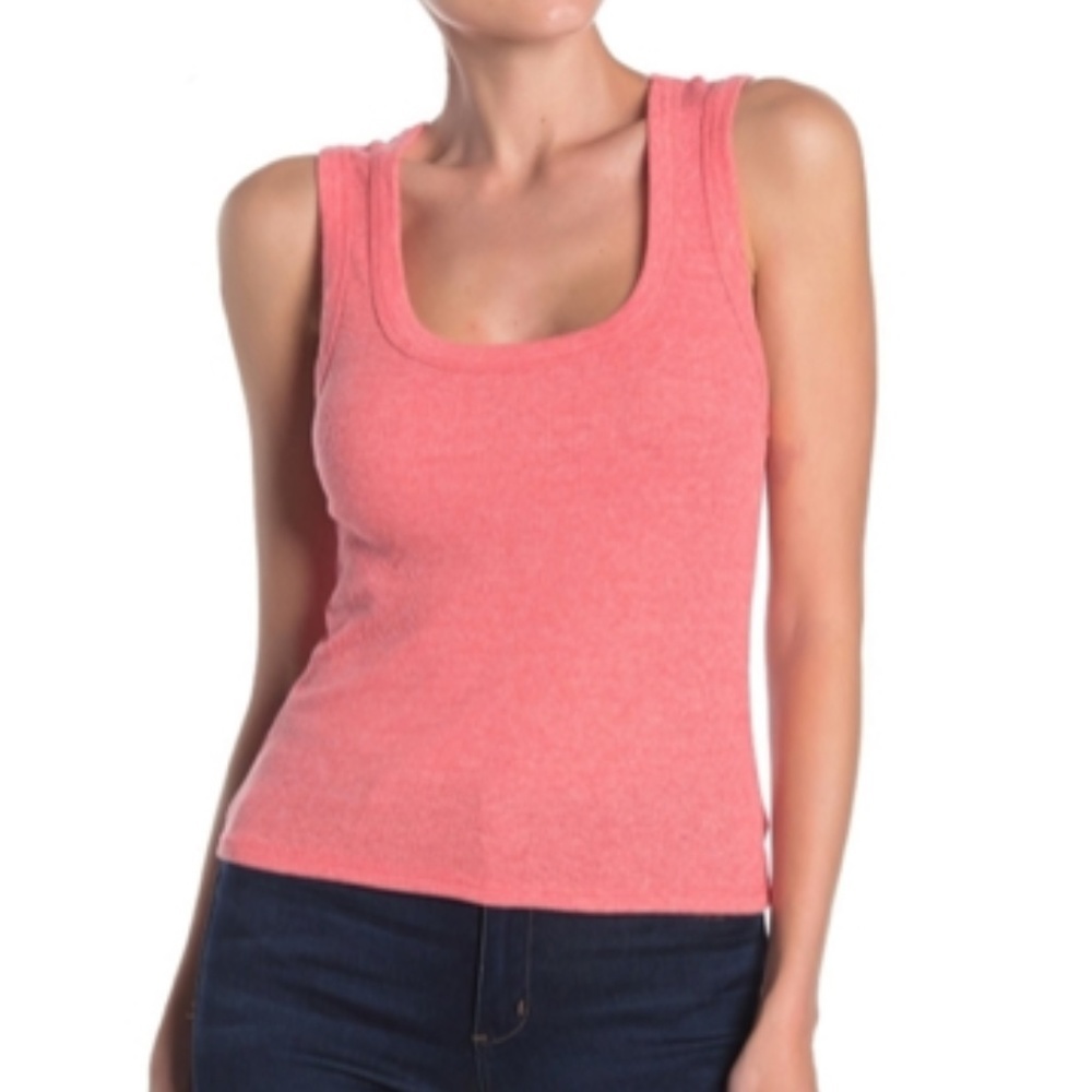 Scoop Neck Ribbed Tank Top Coral Hibiscus